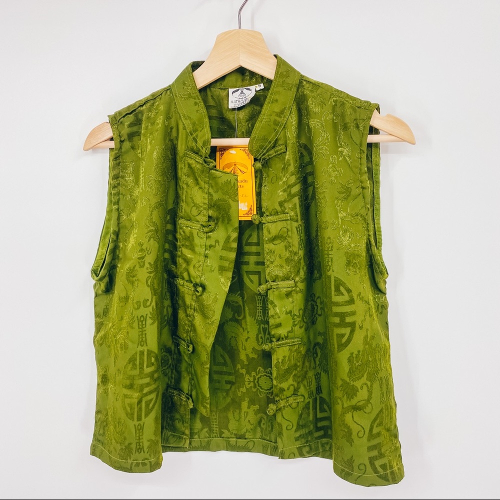 NWT Nepal Mandarin Collar Olive Green Crop Top S